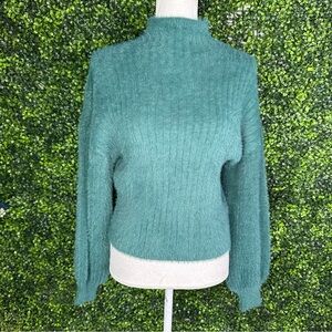 Nwt‎ Teal Mock Neck long sleeve  top balloon sleeve